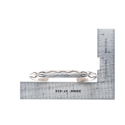 7" Vintage Navajo JEC Deep stamped sterling silver carinated cuff bracelet
