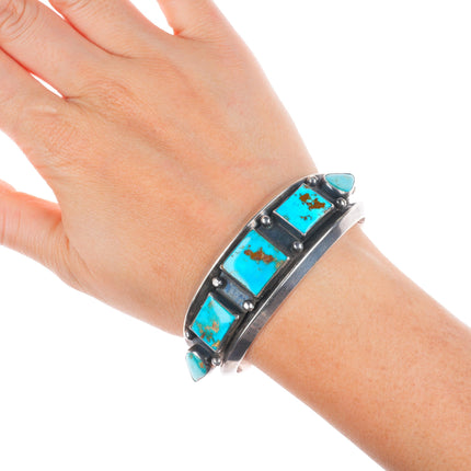 6.4" c1950's Navajo Blue Gem turquoise modernist sterling silver cuff bracelet