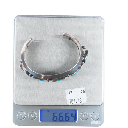 6.4" c1950's Navajo Blue Gem turquoise modernist sterling silver cuff bracelet