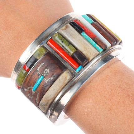 6.1" Les Baker Shop Cobblestone inlay modernist sterling silver cuff bracelet