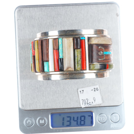 6.1" Les Baker Shop Cobblestone inlay modernist sterling silver cuff bracelet