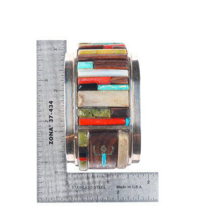 6.1" Les Baker Shop Cobblestone inlay modernist sterling silver cuff bracelet