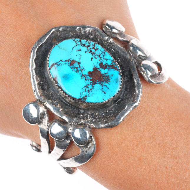 5.8" Chief Shatka Bear-Step sterling silver high grade turquoise cuff bracelet