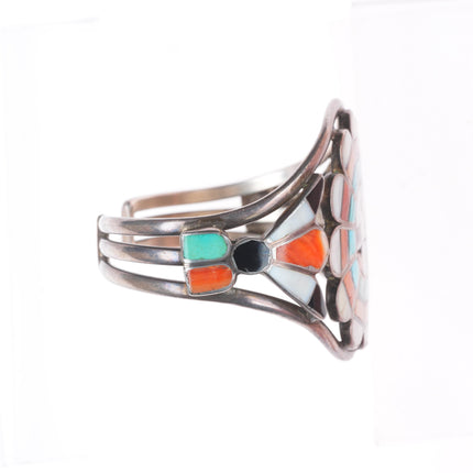 6" c1940's Vintage Zuni sterling silver turquoise, spiny oyster cuff bracelet
