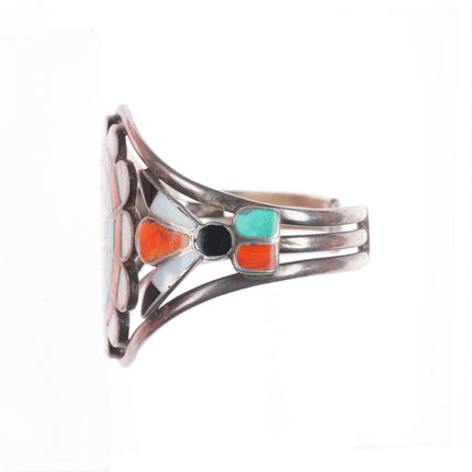 6" c1940's Vintage Zuni sterling silver turquoise, spiny oyster cuff bracelet
