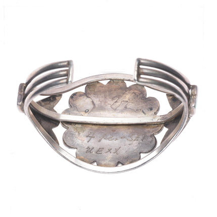 6" c1940's Vintage Zuni sterling silver turquoise, spiny oyster cuff bracelet