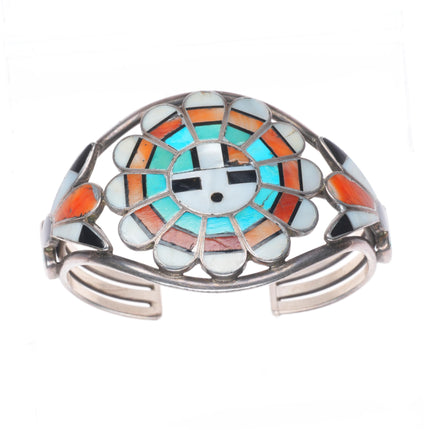6" c1940's Vintage Zuni sterling silver turquoise, spiny oyster cuff bracelet