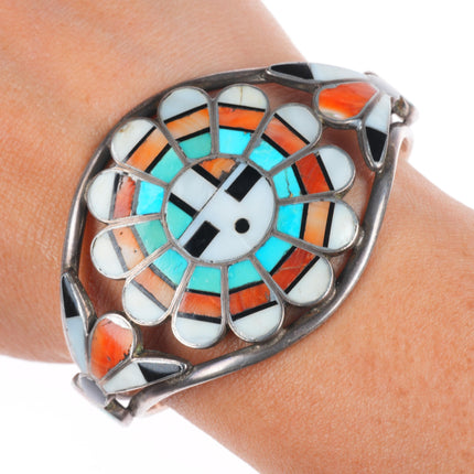 6" c1940's Vintage Zuni sterling silver turquoise, spiny oyster cuff bracelet