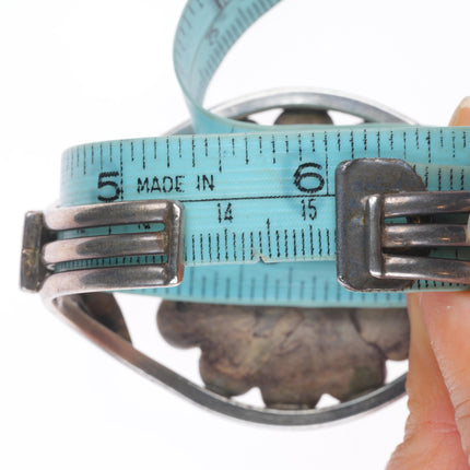 6" c1940's Vintage Zuni sterling silver turquoise, spiny oyster cuff bracelet