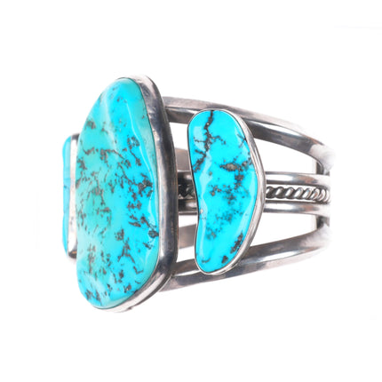 6.5" 1940's Tom Burnsides Navajo sterling silver cuff bracelet w/large turquoise