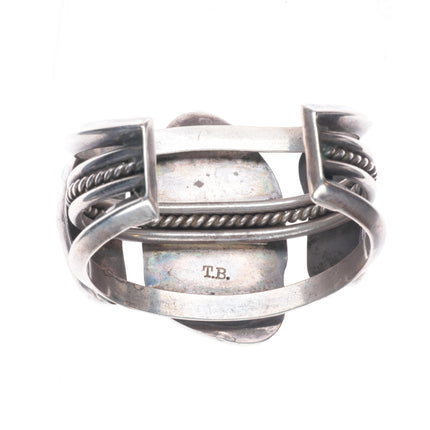 6.5" 1940's Tom Burnsides Navajo sterling silver cuff bracelet w/large turquoise