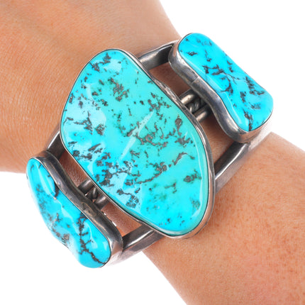 6.5" 1940's Tom Burnsides Navajo sterling silver cuff bracelet w/large turquoise