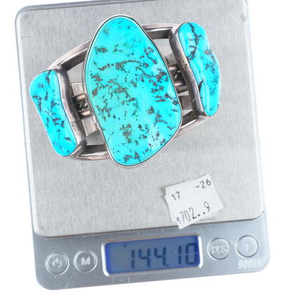 6.5" 1940's Tom Burnsides Navajo sterling silver cuff bracelet w/large turquoise