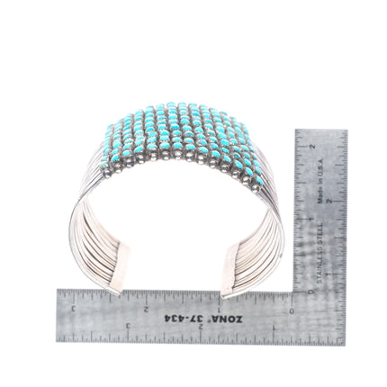 6.9" c1940's Vintage Zuni 10 Row stacked square cut turquoise cuff bracelet