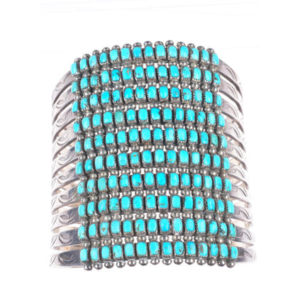 6.9" c1940's Vintage Zuni 10 Row stacked square cut turquoise cuff bracelet