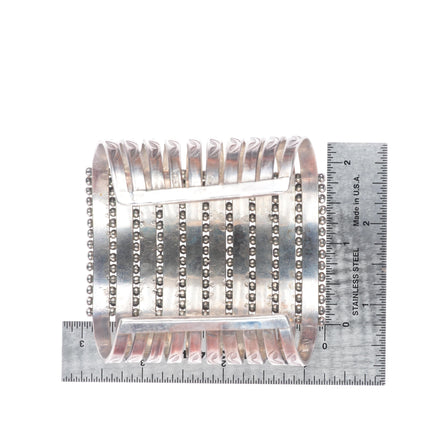 6.9" c1940's Vintage Zuni 10 Row stacked square cut turquoise cuff bracelet