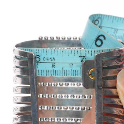 6.9" c1940's Vintage Zuni 10 Row stacked square cut turquoise cuff bracelet