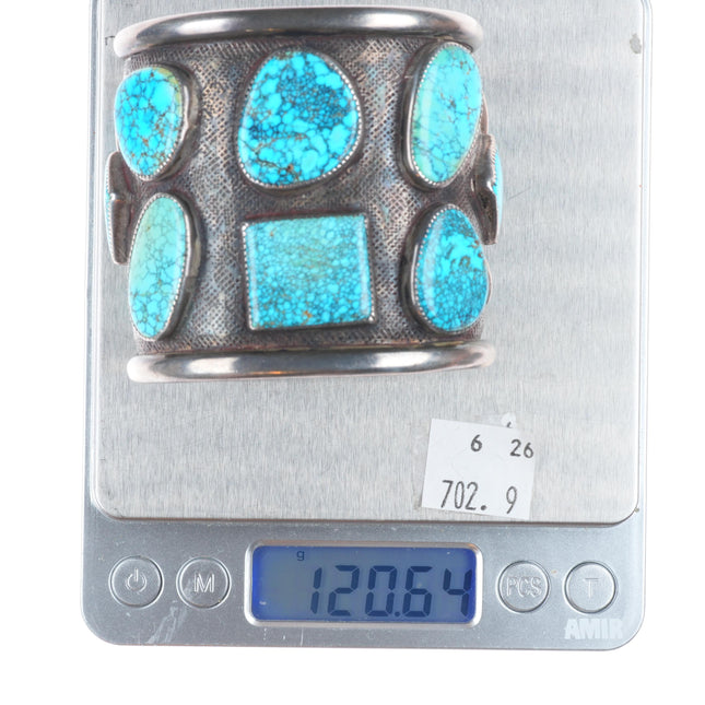 6.5" Frank Patania Sr #8 spiderweb Turquoise wide sterling silver cuff bracelet