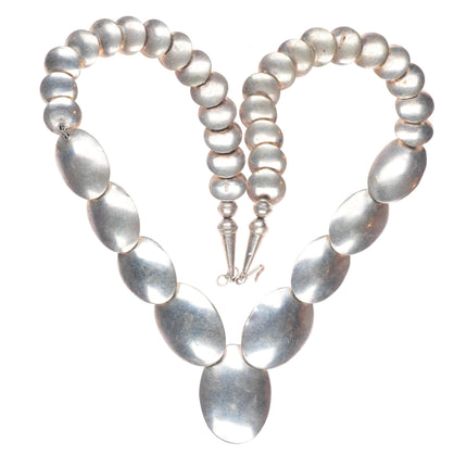 23.5" Southwestern sterling silver stamped pillow bead necklace