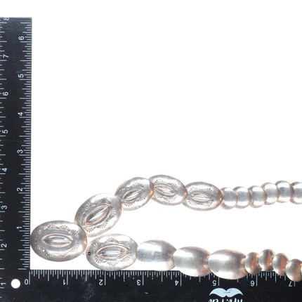 23.5" Southwestern sterling silver stamped pillow bead necklace