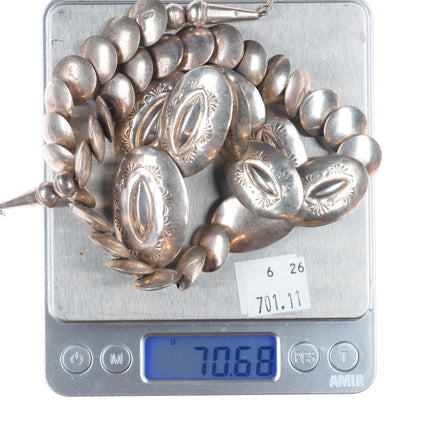 23.5" Southwestern sterling silver stamped pillow bead necklace