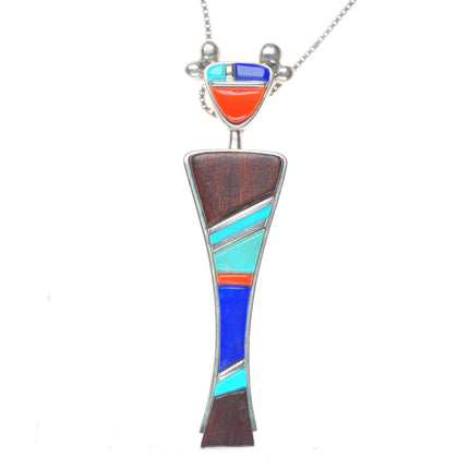 Sherian Honhongva Hopi sterling silver turquoise/coral/ironwood kachina pendant