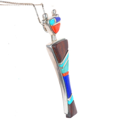 Sherian Honhongva Hopi sterling silver turquoise/coral/ironwood kachina pendant
