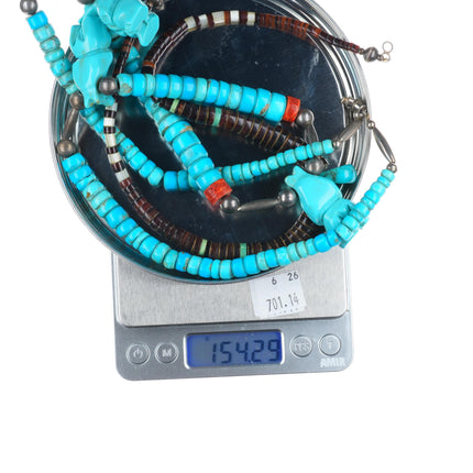Vintage Santo Domingo/Kewa sterling silver turquoise beaded heishi necklaces