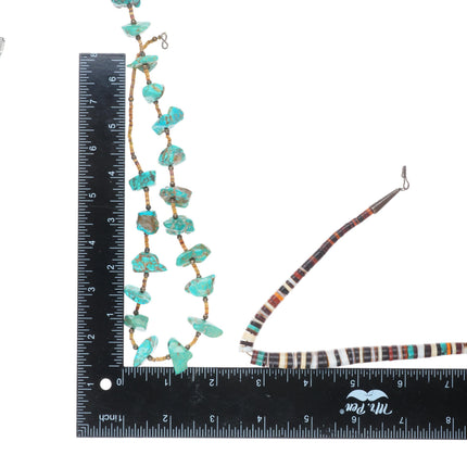 Vintage Santo Domingo/Kewa sterling silver-turquoise beaded heishi necklaces