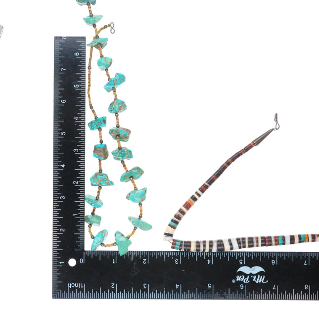 Vintage Santo Domingo/Kewa sterling silver-turquoise beaded heishi necklaces