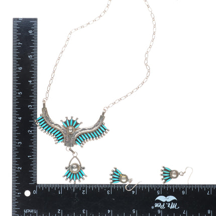 Leland Peyketewa Zuni Sterling silver needlepoint turquoise necklace/earring set
