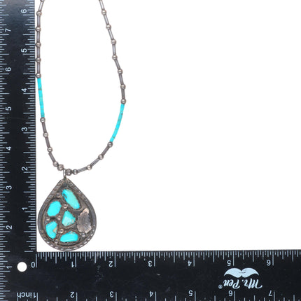 15.5" Penketewa Zuni vintage sterling silver beaded pendant necklace