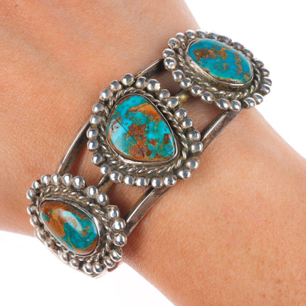 6.7" Vintage Navajo Sterling silver high grade turquoise cuff bracelet