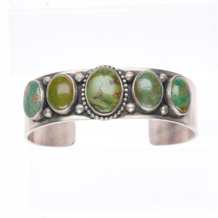 6.6" Vintage Navajo sterling silver green turquoise row cuff bracelet PAD RAD