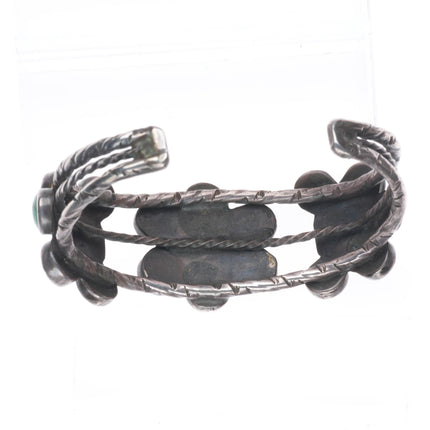 7.4" 1930's Navajo Sterling silver green turquoise cluster cuff bracelet