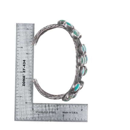 7.4" 1930's Navajo Sterling silver green turquoise cluster cuff bracelet