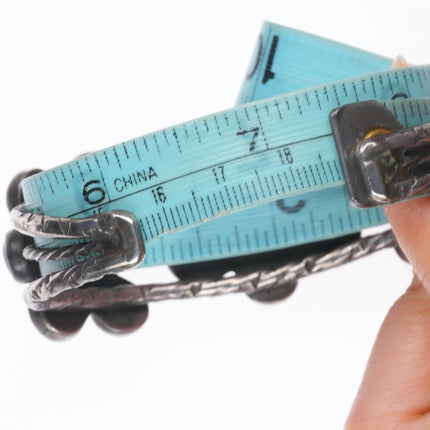 7.4" 1930's Navajo Sterling silver green turquoise cluster cuff bracelet