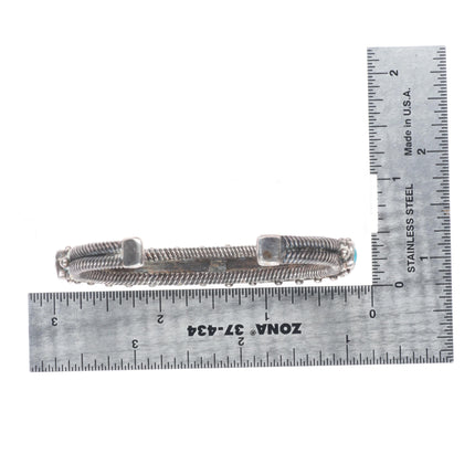 6.1" 20's-30's Navajo Antique twisted ingot silver turquoise row cuff bracelet