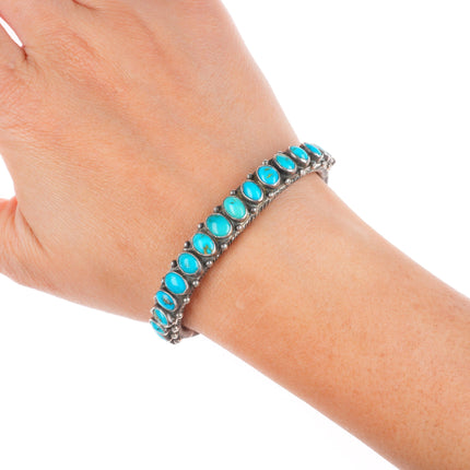 6.1" 20's-30's Navajo Antique twisted ingot silver turquoise row cuff bracelet