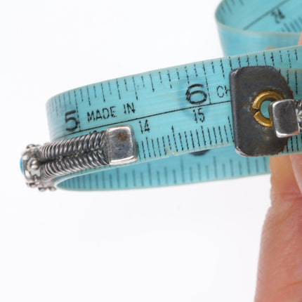 6.1" 20's-30's Navajo Antique twisted ingot silver turquoise row cuff bracelet