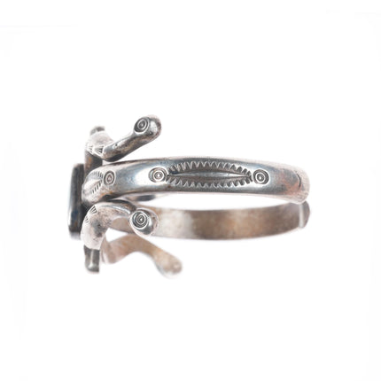 6" c1940's Navajo or Zuni cast sterling silver stamped cuff bracelet w/turquoise