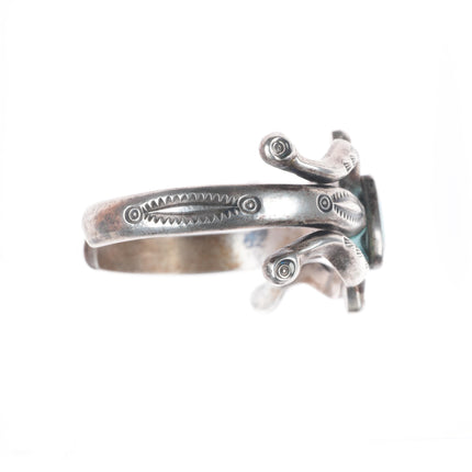 6" c1940's Navajo or Zuni cast sterling silver stamped cuff bracelet w/turquoise