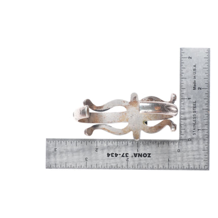 6" c1940's Navajo or Zuni cast sterling silver stamped cuff bracelet w/turquoise