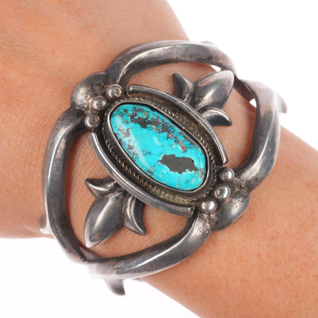 6" 40's-50's vintage Navajo sterling silver sandcast turquoise cuff bracelet