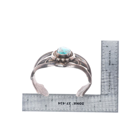 6" 40's-50's vintage Navajo sterling silver sandcast turquoise cuff bracelet