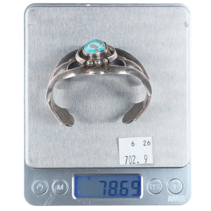 6" 40's-50's vintage Navajo sterling silver sandcast turquoise cuff bracelet