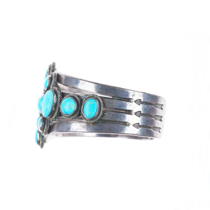7" c1940 Vintage Navajo arrow stamped sterling silver turquoise cuff bracelet