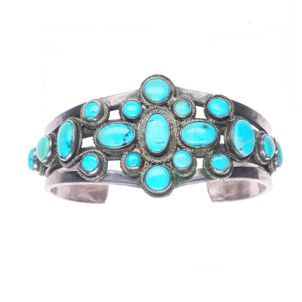 7" c1940 Vintage Navajo arrow stamped sterling silver turquoise cuff bracelet