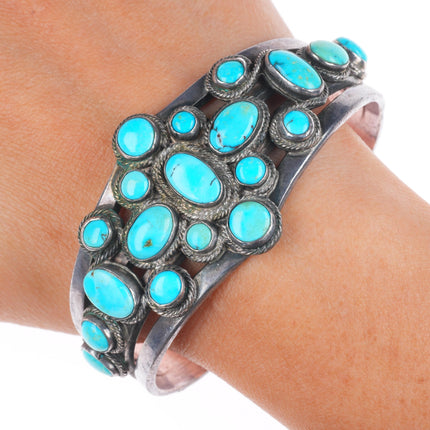 7" c1940 Vintage Navajo arrow stamped sterling silver turquoise cuff bracelet