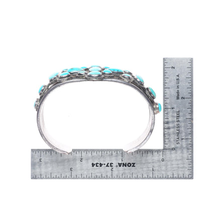 7" c1940 Vintage Navajo arrow stamped sterling silver turquoise cuff bracelet